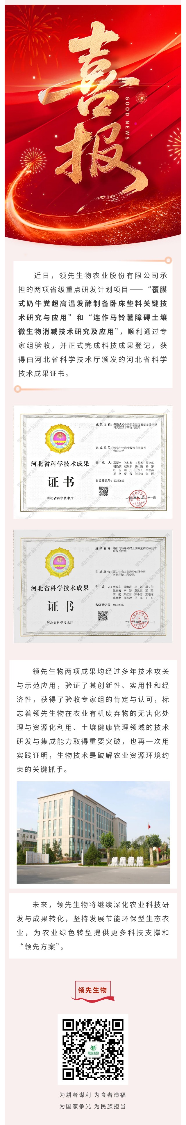 【喜訊】領先生物斬獲兩項省級科技成果！